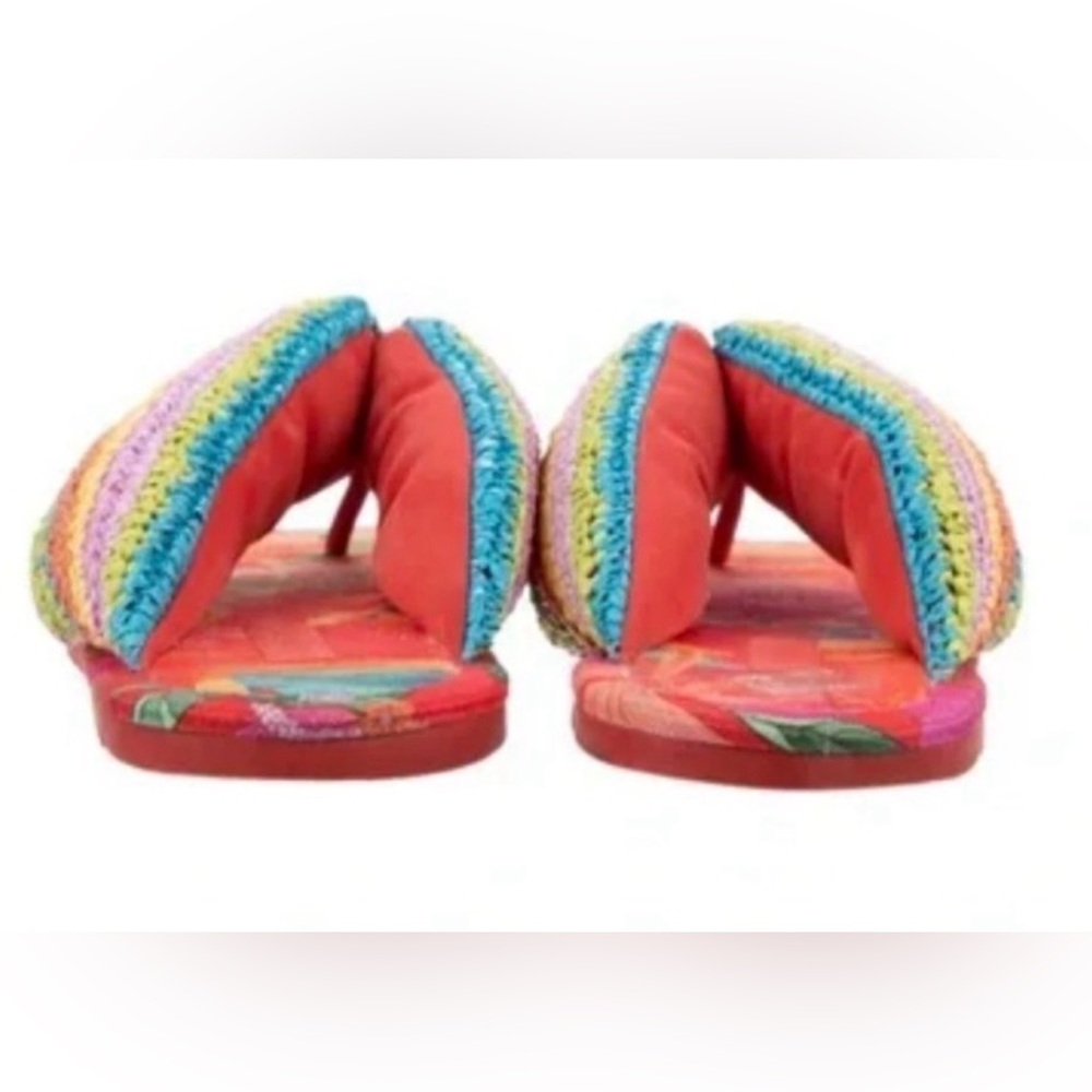 Farm Rio Tropical Colorful Crochet Puffy Flip Flop Sandals - Shoe Bag - 8 - Picture 2 of 10